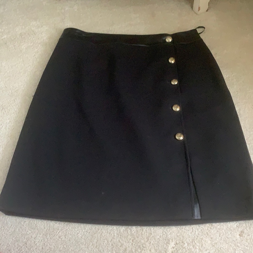 WHBM Black gold-button skirt with faux leather trim
